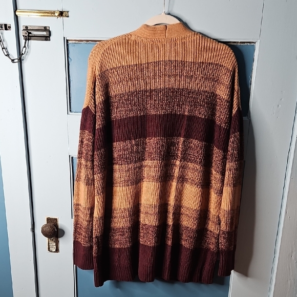 Market & Spruce Women's Maroon Burgundy and Tan Striped Cardigan Grandpa NWT 3x - Picture 5 of 9